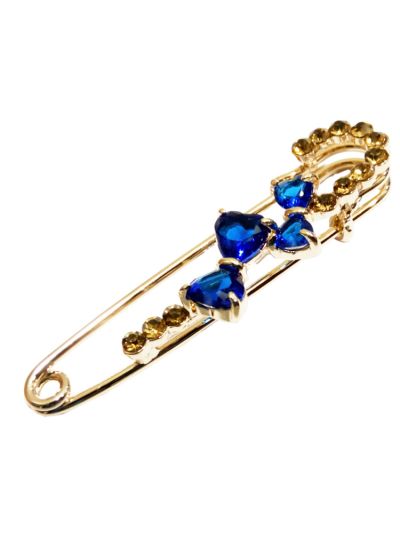Royal Blue Double Bow Design Safety Brooch Pin