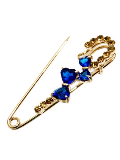 Royal Blue Double Bow Design Safety Brooch Pin
