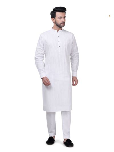 White Yuksek Pintex Kurta Set for Men