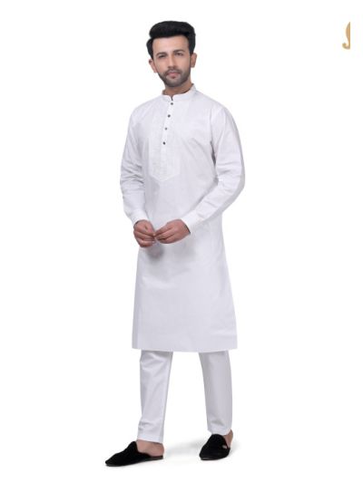White Yuksek Geometric Kurta Set for Men