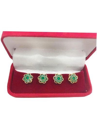 Premium Flower Shape Buttons With Green Stone & Crystals