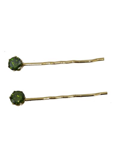 Golden Gem Stone Hijab Pin (Green)