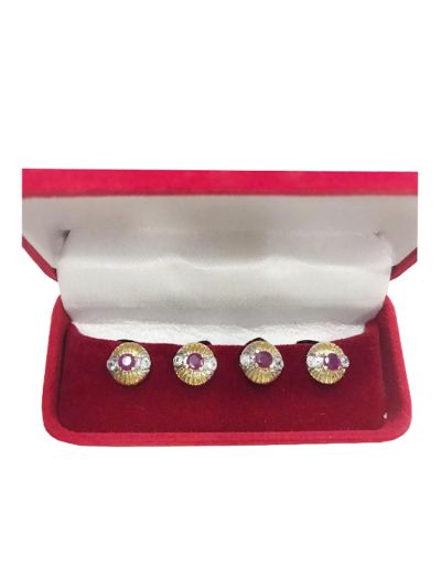 Premium Round Shape Buttons With Red Stone & Crystals