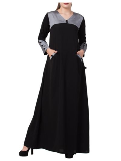 Abaya Dress With Front Pockets and Matching Stole