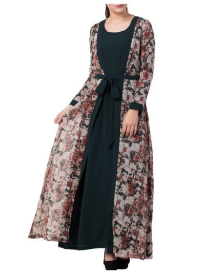 Abaya Dress With Attached Shrug and a Matching Belt