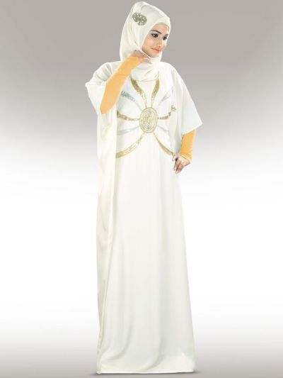Shahnoor Hand Embroidered Off White Kaftan