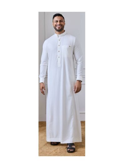 Al Noor Mens Designer Cream Collar Thobe