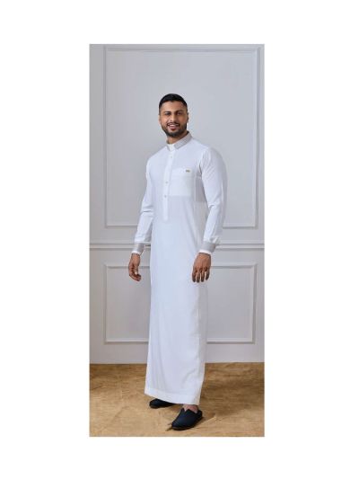 Al Noor Cream Collar Thobe with Contrast Trim