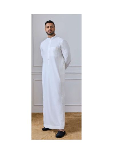 Al Noor Cream Jacquard Collar Thobe
