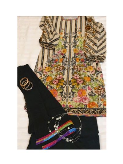 Multicolor Long Riwaj Lawn Kurta  set