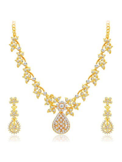 Intricately Gold Plated AD Necklace Set