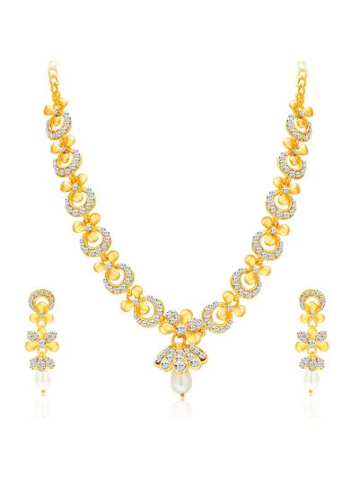 Intricately Gold Plated AD Necklace Set