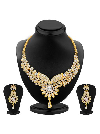 Intricately Gold Plated AD Necklace Set