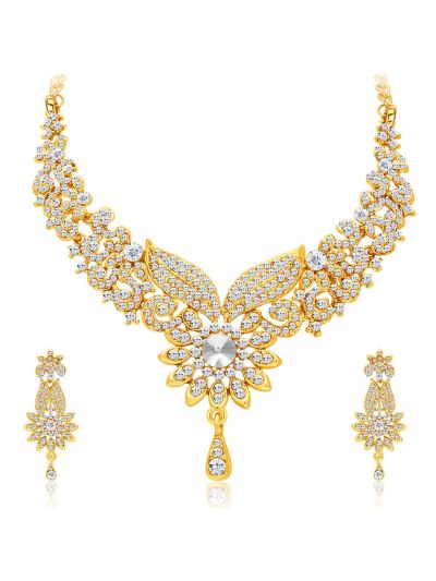 Intricately Gold Plated AD Necklace Set