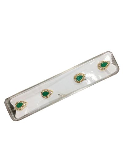 Aasu Shape Buttons With Green Stone & Crystals