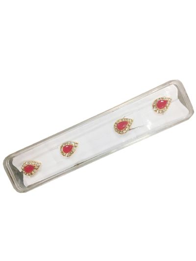 Aasu Shape Buttons With Red Stone & Crystals