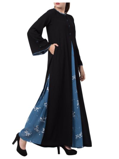 Abaya Dress With Umbrella Like Flare and Matching Fabric Buttons