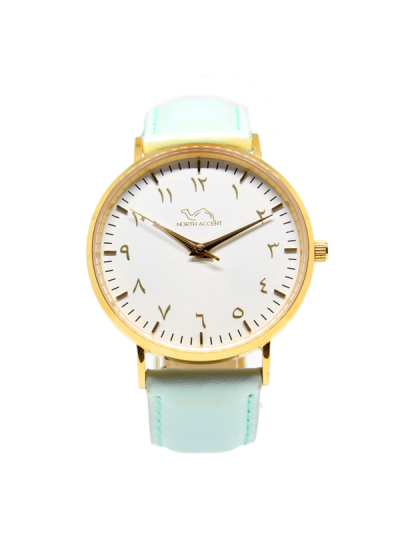 Women Gold & White Leather Arabic Watch 
