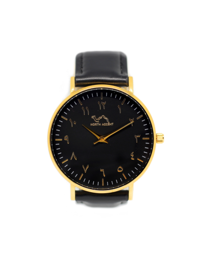 Women Gold & Balck Leather Arabic Watch 
