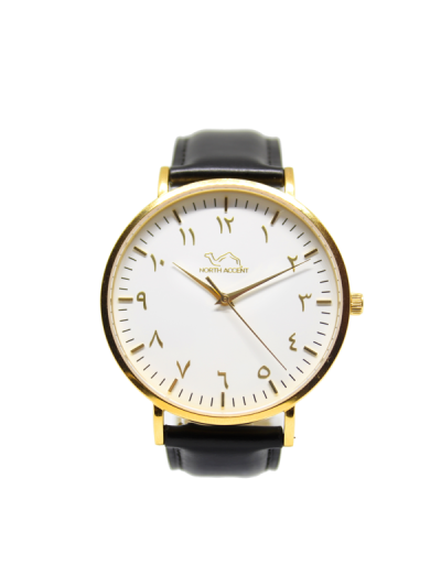 Women Gold & White Leather Arabic Watch 