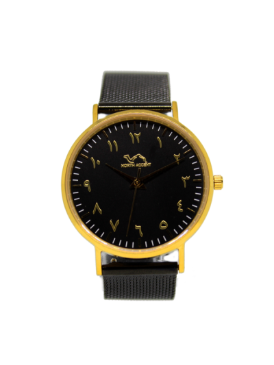 Women Black & Gold Stainless Steel Arabic Watch 