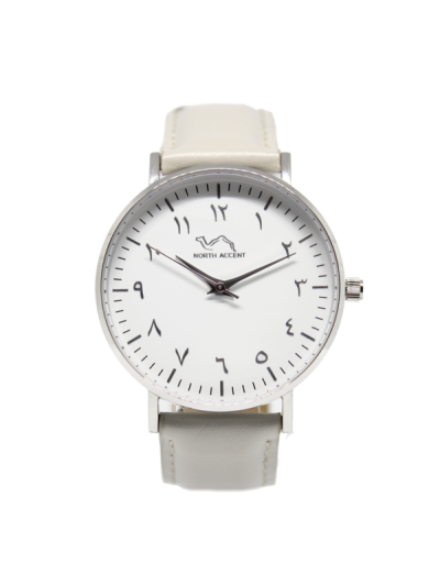 Women Silver Leather Arabic Watch 