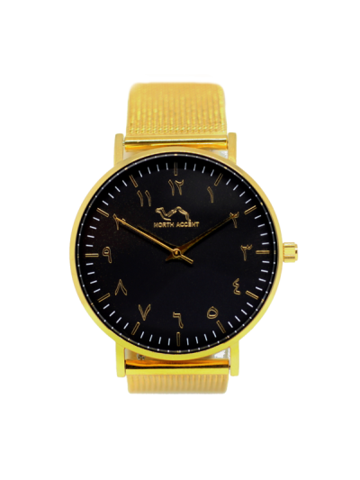 Women Black & Gold Stainless Steel Arabic Watch 