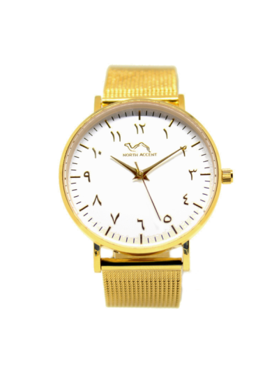 Women Gold & White Stainless Steel Arabic Watch 