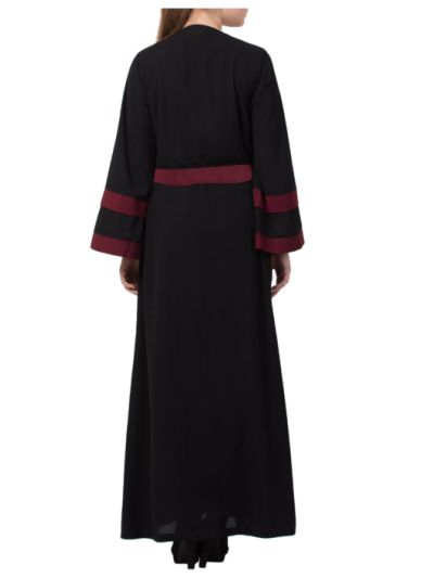 Abaya Dress With Attached Shrug and a Matching Belt in Contrast Colors