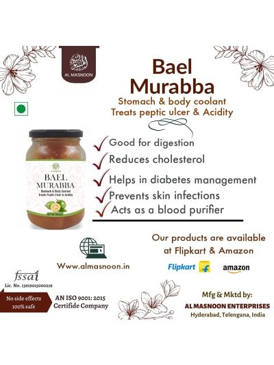 AL MASNOON Bhael Murabba 800g Pack of 1 – Bael Fruit Preserve Known for Its Cooling Properties and Digestive Benefits