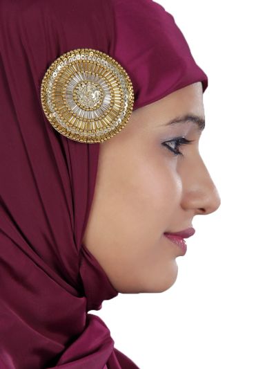Metallic Gold Sequined Round Brooch Pin cum Clip