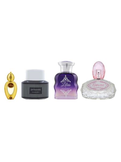 Ajmal Wisal Dhahab EDP Woody 50ml for Men & Maryaj Dynamic For Him EDP 100ml & Lilas For Her EDP 100ml & Ramona For Her EDP 100ml Bundle of 4
