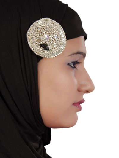 Round Metal Sequined Brooch Pin cum Clip