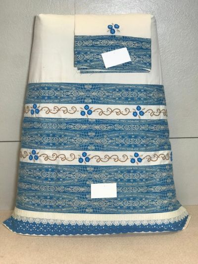 Cream Rida With Blue Printed Belt And Smart Bordered Handwork