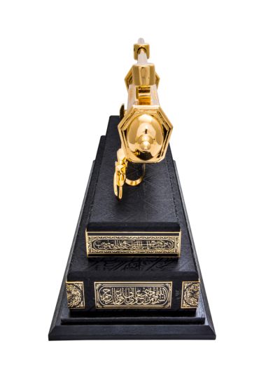 The Holy Kaaba lock and Key in Sultan Abraham's era in acrylic case with decorative golden corners-Large