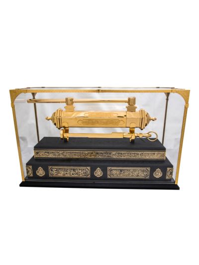 The Holy Kaaba lock and Key in King Khaled`s era in acrylic case with decorative golden corners 