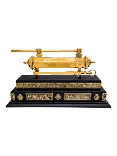 The Holy Kaaba lock and Key in King Khaled`s era in acrylic case with decorative golden corners 