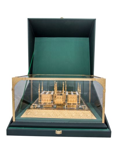 Masterpiece of the holy Prophet's Mosque in Madinah in acrylic case with decorative golden corners-Small