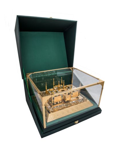 Masterpiece of the holy Prophet's Mosque in Madinah in acrylic case with decorative golden corners-Small