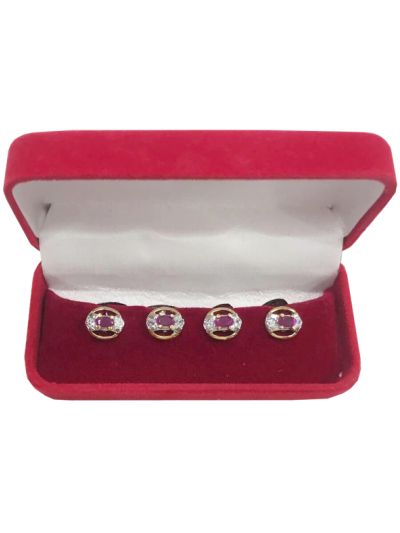 Premium Round Shape Buttons With Red Stone & Crystals