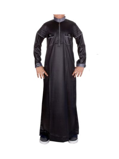 Black Poly Cotton Kids Thobe