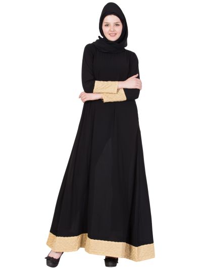 A-line Abaya with Golden Lace