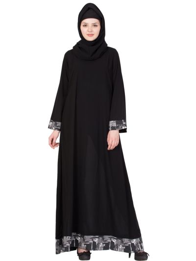 Black & White Digital Printed Abaya