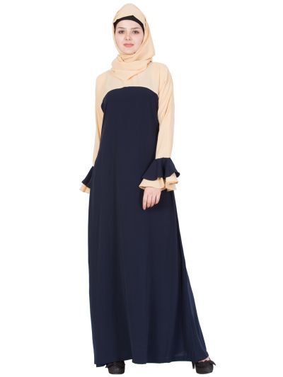 Dual Color Bell Sleeves Abaya