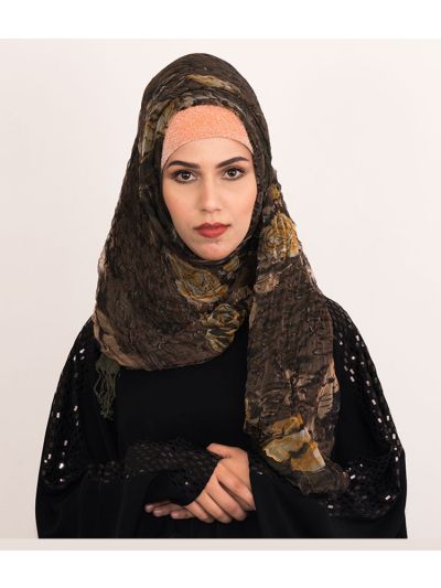 Dark Brown Floral Hijab