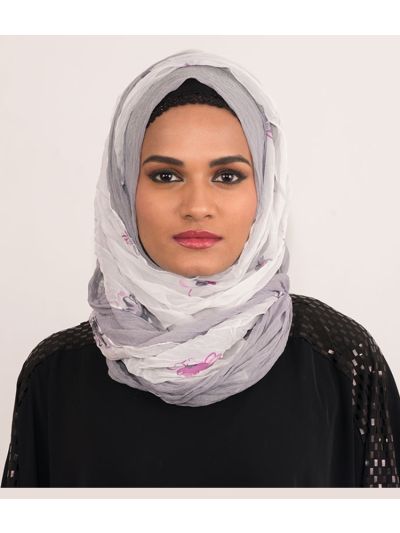 Grey & White Printed Designer Hijab