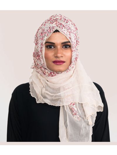 Simple White Floral Hijab