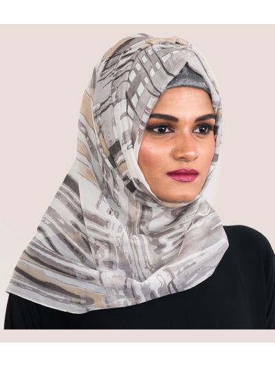 Grey Printed Hijab