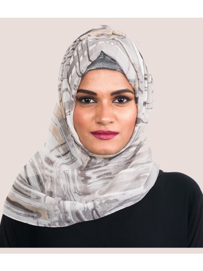 Grey Printed Hijab