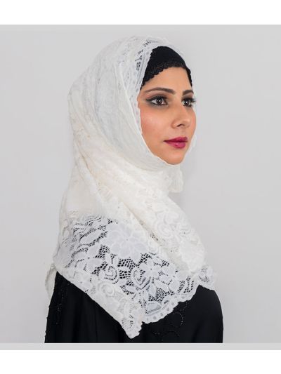 Pearl White Hijab With Design